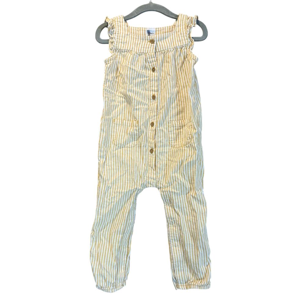 Carter’s Linen Romper Mustard Yellow Stripe Ruffle 24 Months Baby Toddler Girl